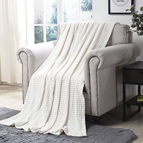 Simple&Opulence Microfiber Throw Blanket Grid Design,130cm x 170cm,Super Soft Fluffy Light Weight Solid Bed Blanket for Couch, Sofa,Bedroom Accessories(Cream)
