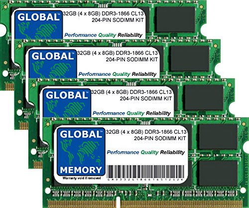 GLOBAL MEMORY Memoria RAM DDR3 de 32 GB (4 x 8 GB) de 1866 MHz PC3-14900 de 204 Pines para Intel iMac 27