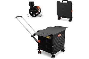 ZIYOU LANG Trolley Black hand rtuck Składany wózek narzędziowy na kółkach, oszczędzający pracę składany wózek z przesuwaną pokrywą magnetyczną 55L/176LBS, obrotowe kółka 360° na kółkach na zakupy(czarne)