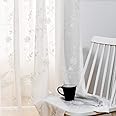 Sheer Curtains White 95 Inches Embroidered Floral, Window Treatments Rod Pocket Drapes for Living Room, Bedroom, Semi Crinkle Voile Curtain Panels for Yard, Patio, Villa, Parlor, Set of 2, 52"x95".