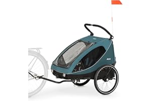 hauck 2in1 Fahrradanhänger & Buggy für 2 Kinder ab 6 Monaten bis 120 cm oder 22 kg Dryk Duo inkl. Deichsel, Kupplung, Buggyrad, Wimpel & Rücklicht, Zusammenklappbar, XL Kofferraum (Ocean Green)