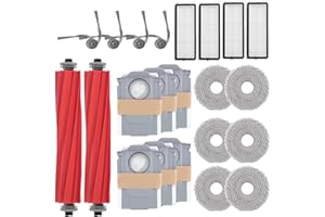 ‎GEOVIIZON Geoviizon Zubehör Ersatz für Roborock Qrevo Serie - QV 35A, QV 35S, QR 598, QR 798 Saugroboter, 2 Hauptbürste, 4 Seitenbürsten, 4 HEPA Filter, 6 Wischtücher, 6 Staubbeutel,