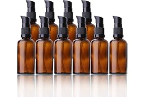 SURAKEY Leer Glasflaschen Braun,5 Stück 50ml Nachfüllbare Glasflaschen Lotionspender Braunglas Flasche mit pumpe Ätherisches Öle Flaschen Reise Flaschen Creme Lotion Flasche Pumpflasche