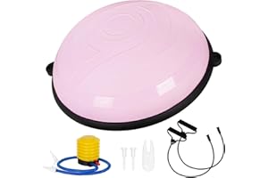 Leogreen Ballon d'équilibre Balance Trainer Demi Ballon 58cm pour Yoga, Ballon de Gymnastique Planche équilibre avec Cordes de Resistance et Pompe pour Yoga Gymnastique