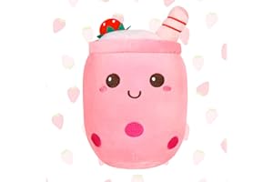 PLLYPE Bubble Tea Kuscheltier, 25CM Bubble Tea Plüschtier, Boba Kuscheltier, Teetasse Kissen Kinderspielzeug, Squishmallow Bubble Tea für Kinder Mädchen Jungen Erwachsene Geburtstag Karneval (Rosa)