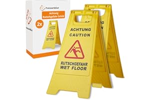 ‎PREISWERT & GUT Preiswert&Gut Rutschgefahr Schild 2er Set, Warnschild für Nässe und Glätte, Bodenstehender Aufsteller aus Kunststoff für Betriebe, 60x30cm Signal-Gelb, Indoor & Outdoor, zweisprachig DE/EN klappbar