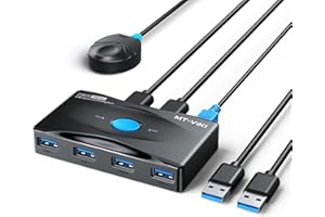 MT-VIKI USB 3.0 Switch 4 Ports KVM Switch for 2 Computer Sharing 4 USB Devices, 5Gbps Highspeed, 2 in 4 out USB Swithcher Selector for Mouse, Keyboard, Scanner, Printer with 2 pcs USB Cable A to A