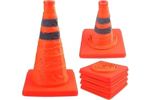 FASWIN Bekith 4 Pack 15.5 Inch Collapsible Traffic Cones Safety Road Parking Cone Driving Construction Cones with Reflective Strips Collar, Orange