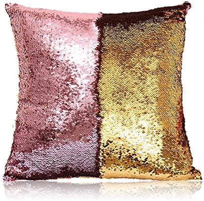 Homelavafans Mermaid Sequins Pillow Cases Cushion Covers Two-color Change DIY Sequins Cushion Inverted Flip Sequin Pillow 40x40cm (Pink+Golden)