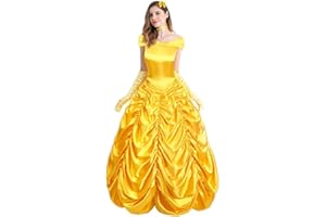 OBEEII Adult Beauty and The Beast Bell Princess Costume Women Fancy Dress Party Costume COS Belle Princess Photo Photography Carnival Halloween Costume（(Dress + Gloves)