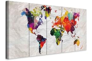 murando - Quadro Acustico Mappamondo 5 pezzi schiuma acustica Quadri Moderni Grandi - Camera da Letto Matrimoniale - Stampa su Tela - Pannelli Fonoassorbenti Decorativi - Fonoassorbente