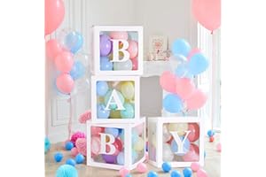 Leixi Baby Shower Decorations Box Kit, 4Pcs White Transparent Square Baby Shower Boxes including BABY Letters for Girl Boy for Theme Party Supplies Decoration/Birthday/Baby Shower (Baby)