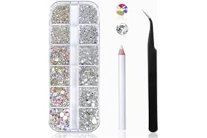 PLABBDPL 1440 Pezzi Strass di Vetro Rotondo Gemme di Cristallo,6 Formati Rotondo Gemme di Cristallo,Strass Trasparenti con pinzette e scatole per Decorare Tutti i Tipi di Artigianato