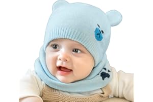 Osuter Sciarpa e Cappello Bambino,Sciarpa Cappello Bambino Invernale Caldo Berretto a Maglia Sciarpa Set per Bambini Ragazze Ragazzi da 0 a 8 Mesi