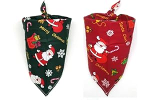 YUKIYI 2Pcs Large Triangle Bibs Kerchief Set - Xmas Dog & Cat Bandanas, Festive Dog Scarves, Christmas Pet Costume Accessories