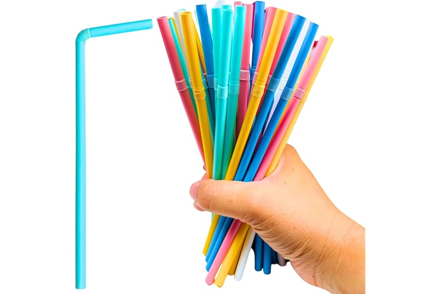 Sugarcane Straws, Flexible Drinking Straws for Smoothies, Milkshakes, Juice, Parties, Kids, Travel, Home, Bars, Events (Plant-Based - 50 Pack)