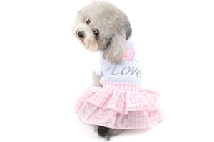 SELMAI Sweet Heart Shirt Prinzessin Plaid Tiered Kleid für kleine Hunde Katzen Welpen Sommer Outfits Hochzeit Geburtstag Party Kostüm Yorkie Chihuahua Shih Tzu Kleidung Rosa XS
