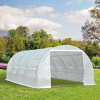 Outsunny Serre de Jardin Tunnel de Culture Serre Potager 18m² Bâche PE Anti-UV Tube Fer 8 Fenêtres 6L x 3l x 2Hm Blanc Neuf 20