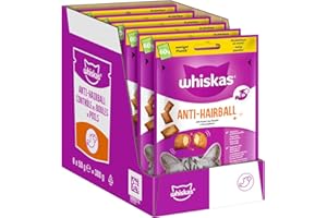 WHISKAS Anti-Hairball Katzensnacks 6 x 50g – Leckere Snacks gegen Haarballen für gesundes Fell