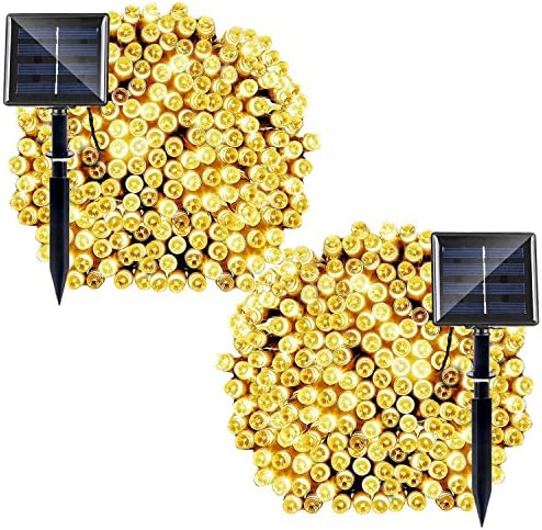 Solar String Light MKT 8 Modes 200 LEDs Waterproof for Patio Lawn Garden Home Wedding Christmas Party Decoration (Warm White, Pack 2)