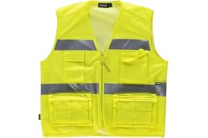 TEAMWORK WorkTeam Chaleco tipo Safari de ALTA VISIBILIDAD con Cintas Reflectantes. Unisex Amarillo A.V. M