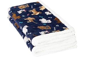 OHS Pet Blankets for Dogs, Reverse Sherpa Fleece Dog Blanket Warm Super Soft Fleece Throw Over Sofa Cat Winter Dog Blanket Print - Navy, 75 x 110cm