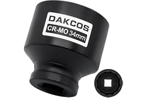DAKCOS 34mm Llave de Impacto Vaso de 1/2",Llave de Vaso Multidiente 12 caras, Cr-Mo