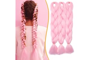 SILK-CO 3 Pièces Mèche Tresse Africaine Hair Braid 300G[100g/pièce] Extension Cheveux Tresse Synthétique Braiding Hair Extension, 24 Pouces, Rose