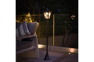 Festive Lights Lampadaire Solaire LED Noir Éclairage Blanc Chaud 120cm pour Jardin, Entrées, Chemins (Pile Rechargeable Incluse) - Ecologique et Economique Été comme Hiver