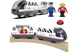 LiRiQi Train de locomotives à Piles, Ensemble de Jouets Magnétique électrique pour Voie Ferrée en Bois Compatible avec Thomas, Brio pour Tout-Petits Enfants garçon Filles