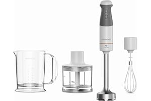Kenwood Frullatore ad Immersione HBM40.302WH, Sistema TriBlade con 3 Lame, Asta in Metallo Lunga 20 cm, Inclusi Frusta a Filo, Bicchiere Graduato, Tritatutto da 0.5 L, 850W, 3 accessori, Bianco