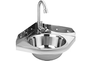 SUFAPRE Eckwaschbecken aus Edelstahl, Wandwaschbecken, dreieckig, mit Wasserhähnen für Warm- und Kaltwasser, Waschbecken für Badezimmer, Wohnmobil, Boot, Badezimmer, WC, Garage