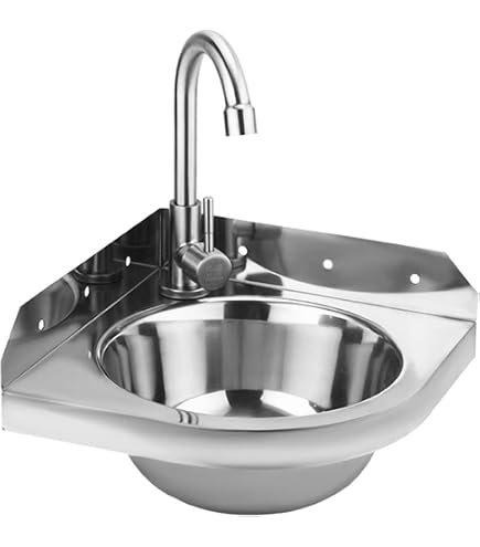 Lavabo Angolare Da Parete Senza Fori 27.5x35x11 Cm - In Plastica PP Con Rubinetto, Ideale Per Bagni Piccoli