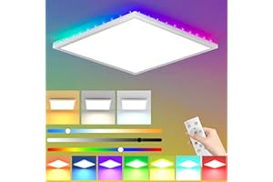 Ściemnialna lampa sufitowa LED RGB, Indmird 30W lampa sufitowa LED zmiana koloru z pilotem, 3000K-6500K IP54 wodoodporny płaski panel LED do salonu sypialnia pokój dziecięcy kuchnia łazienka