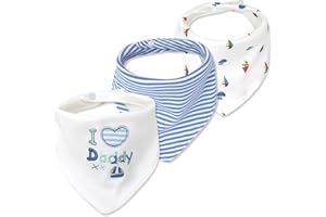 CuteOn Baby Drool Bibs, Unisex 3-Pack Absorbent Cotton, Triangle Bib with Snaps Gift for Boys Girls