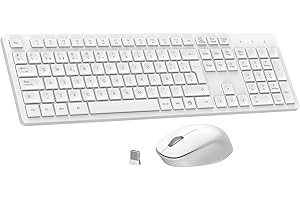 LeadsaiL Teclado y Raton Inalámbrico, Teclado y Raton Inalambrico Ergonómico, Español QWERTY, Tamaño Completo con Teclado Numérico, Receptor USB 2.4 GHz for Mac, PC, Ordenador Portátil-Blanco