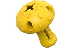 TONGKTAI Aggressives Kauspielzeug für Hunde, unzerstörbares Kauspielzeug aus Pilzgummi mit Zahnreinigung, langlebiger interaktiver Leckerbissen Spender Hund Puzzle Spielzeug für große Rassen (Gelb)