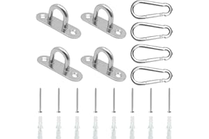 QOMJUFA 4 Pièces Crochet Acier Inoxydable 304, Anneau Fixation Murale, 304 Plaque à œillets rectangulaire et mousquetons en Acier Inoxydable, Oeillets de Fixation, pour Balançoires de Yoga Hamacs Auvent