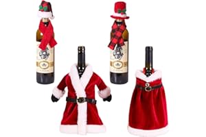 Bekecidi 4 Fundas para Botellas de Vino de Navidad, Bolsa de Decoración de Vino Reutilizable, un Juego de 4 Estilos de Diseño
