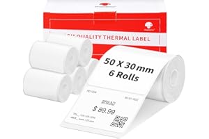 ‎PHOMEMO 6 Rollen Phomemo M120/M110 Etiketten, 1.96"x 1.18" (50 x 30 mm) Thermoetikettenpapier für Phomemo M120/M110/M200/M220 Etikettendrucker, Weißes Thermoetikett Papier für Barcode, Adresse, Preis