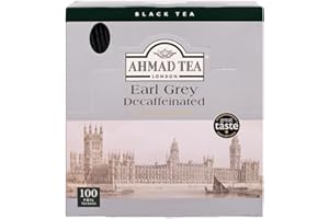 ‎AHMAD TEA Ahmad Tea - Earl Grey ohne Koffein - Koffeinfreier Schwarztee mit Bergamotte - Einzeln Verpackte, Aromaversiegelte Teebeutel mit 2g Tee pro Portion - 100 Teebeutel mit Band