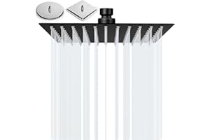 BalladHome Cabezal de Ducha Lluvia 10 Pulgadas Alcachofa de la Ducha lcachofa lluvia Cuadrado Ultra-Delgado Rociador Ducha de Acero Inoxidable 304 (25x25cm, Negro Mate)-F