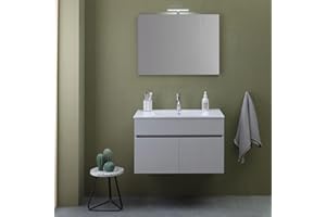 Kiamami Valentina - Mobile bagno sospeso da 80cm a 2 ante in grigio moon Silvia