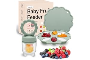 LILGOO Baby Fruit Food Feeder & Mini Popsicle Ice Tray Set, BPA Free Silicone Baby Feeder for Safe Solid Food Feeding, Breastmilk Popsicle Molds for Cooling Relief, 4 Month+