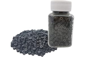 Flosius 1000 pezzi Microring Silicone per Extension Micro Anelli 5 mm Micro Beads per estensioni dei capelli Perline per I Tip Estensioni Dei Capelli Umani Strumento (Nero)