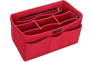 Ropch Felt Bag Organiser, Multi-Pocket Handbag Organiser Insert Handbag Purse Organiser Bag in Bag Handbag Liner Tote Organiser Bag Pouch, Red/M