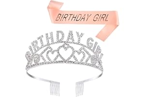 MUCHEN SHOP Corona e Fascia Compleanno,Tiara Coroncina Corone Principessa Regina Birthday Girl Decorazioni Gadget Compleanno Cerchietto Bambina
