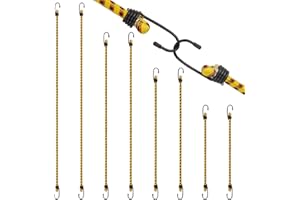 AWBEOT 10 Pezzi Corde Elastiche con Gancio, 4 Misure di Corda Elastica con Gancio,40/60 / 80/100 CM, Ganci Elastici, Cinghie Elastiche con Ganci per Teloni, Portapacchi,Campeggio,Auto,Bici, Giallo