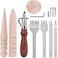 Leather Craft Hand Tools Kit Leather Working Tools Set incl. Leather Groover 4pcs Leather Hole Prong Punches 3pcs Leather Edge Polisher Leather Craft Tool Kit