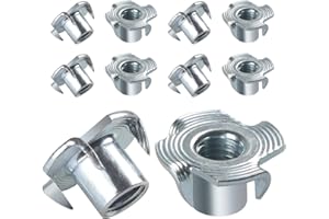 BOUMVID Écrou en T Inserts Acier Fileté M5 x 8 mm, 10 Pièces Écrous à Griffes T en Acier au Carbone Zingué, Écrous Éntraînement Insert, D'éCrous en T à Dents Quatre Pour Meubles de Menuiserie